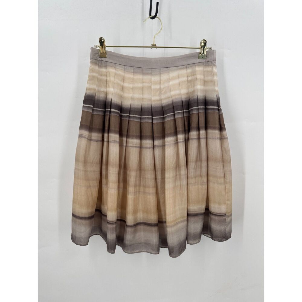 Theory Womens 4 Plaid Pleated Midi Skirt Beige Brown Check Classic Preppy Layers